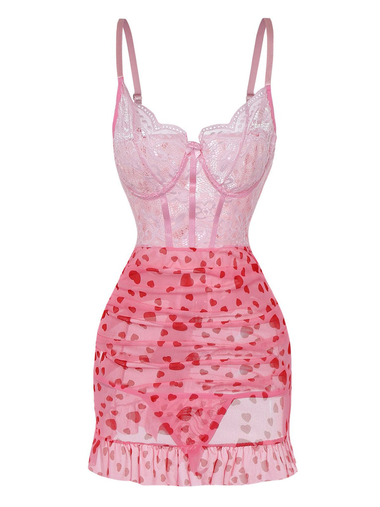 1980s Slip Lace Underwire Sheer Ruffle Nightgown