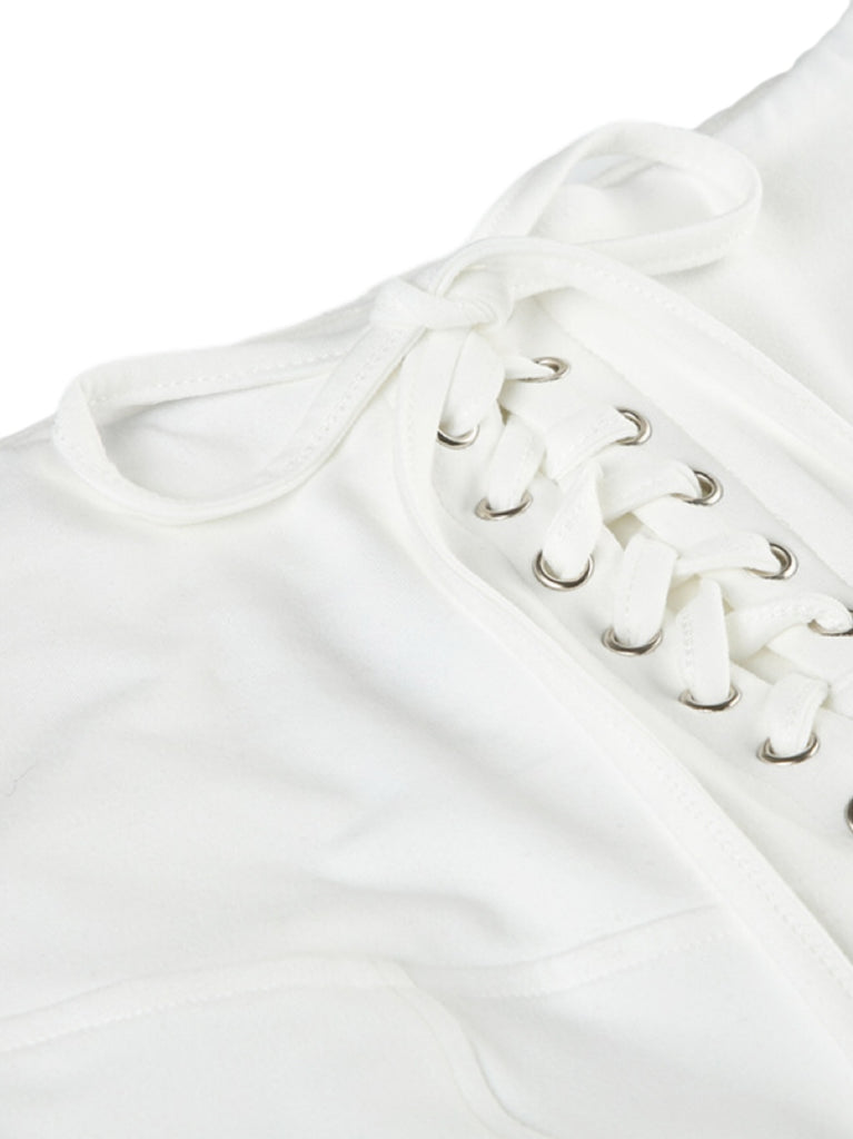 White 1950s Ruffled Lace Hem Cropped Pants