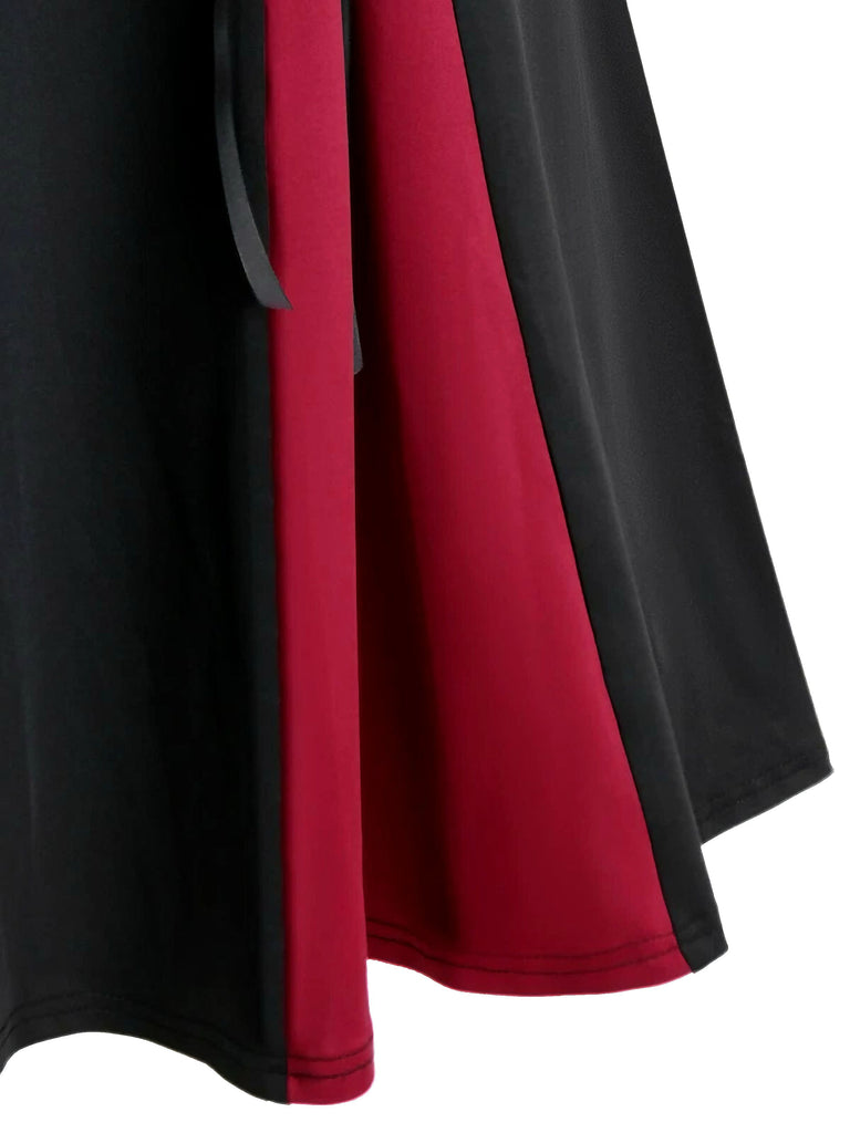 [Plus Size] 1970s Colorblock Lace-Up High-Waist Skirt