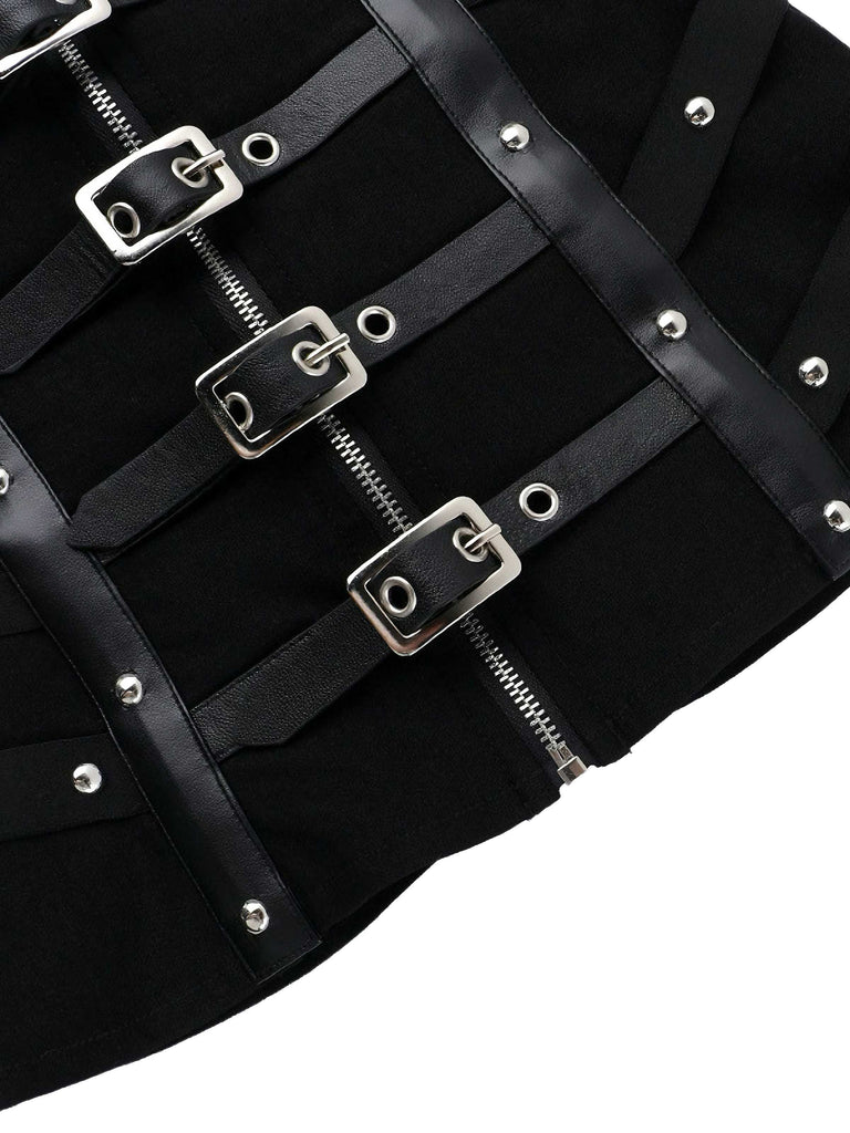 Black 1980s Punk Studded Corset Top