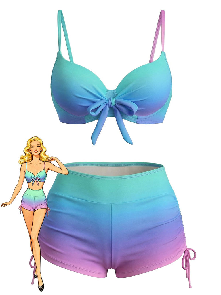 1960s Gradient Lace-Up Trunks Bikini Set