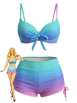 1960s Gradient Lace-Up Trunks Bikini Set