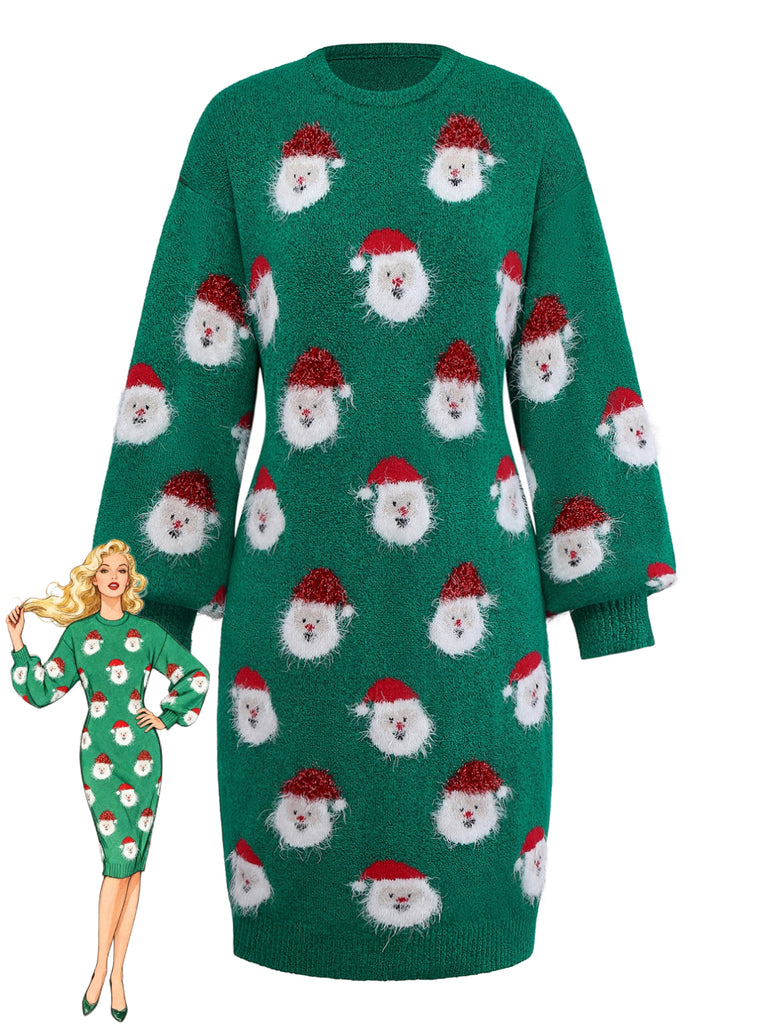 Green 1960s Christmas Santa Claus Sweater Dress