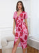 Pink 1960s V-Neck Floral Tie Split Dress