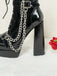 Black Patent Chains Gothic High Heels Boots