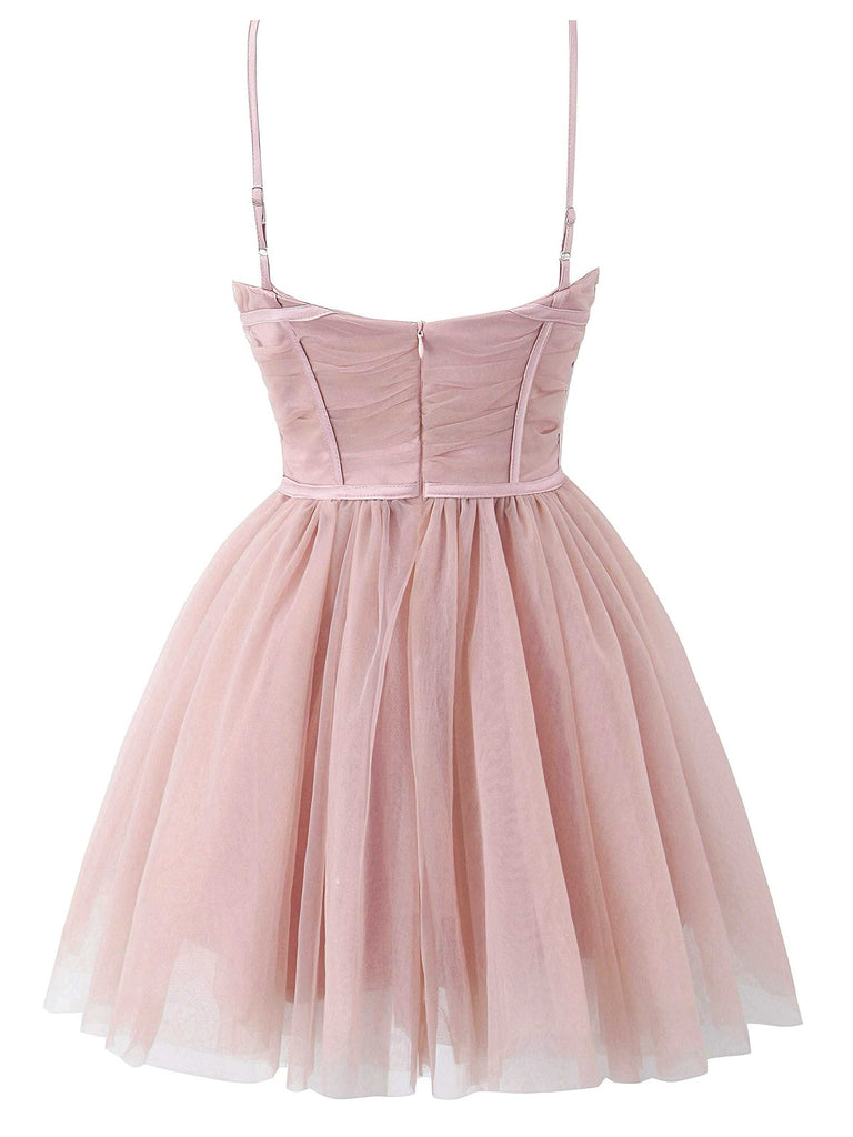 1970s Spaghetti Strap Bow Tulle Dress