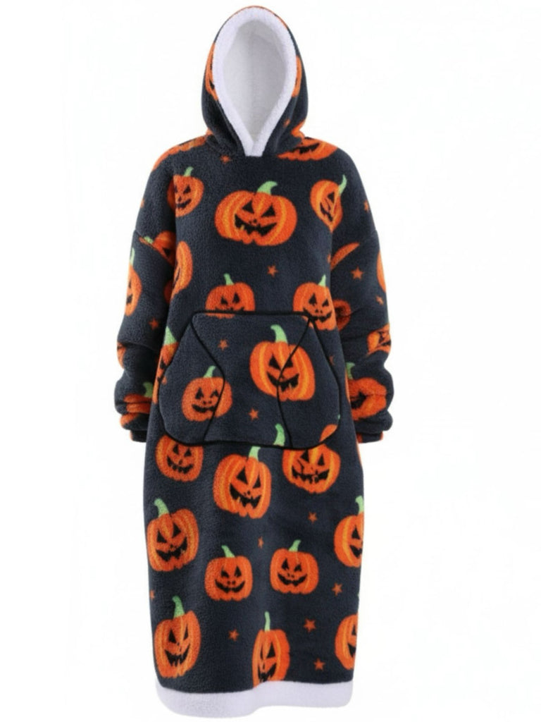 1970s Pumpkin Santas Snowman Blanket Hoodie Lougewear