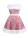 Pink 1960s Christmas Fur Sequin Strapless Dress