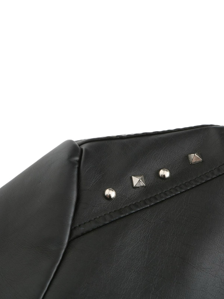 1940s Solid Studded Stand Collar Leather Jacket