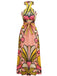 1970s Boho Halter Floral Belted Backless Dress