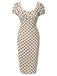 Beige 1960s Polka Dot Square Neck Puff Dress
