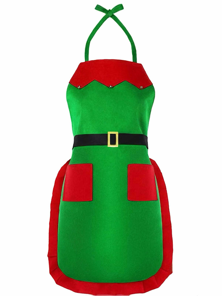 Green 1970s Christmas Elf Apron Costume Set