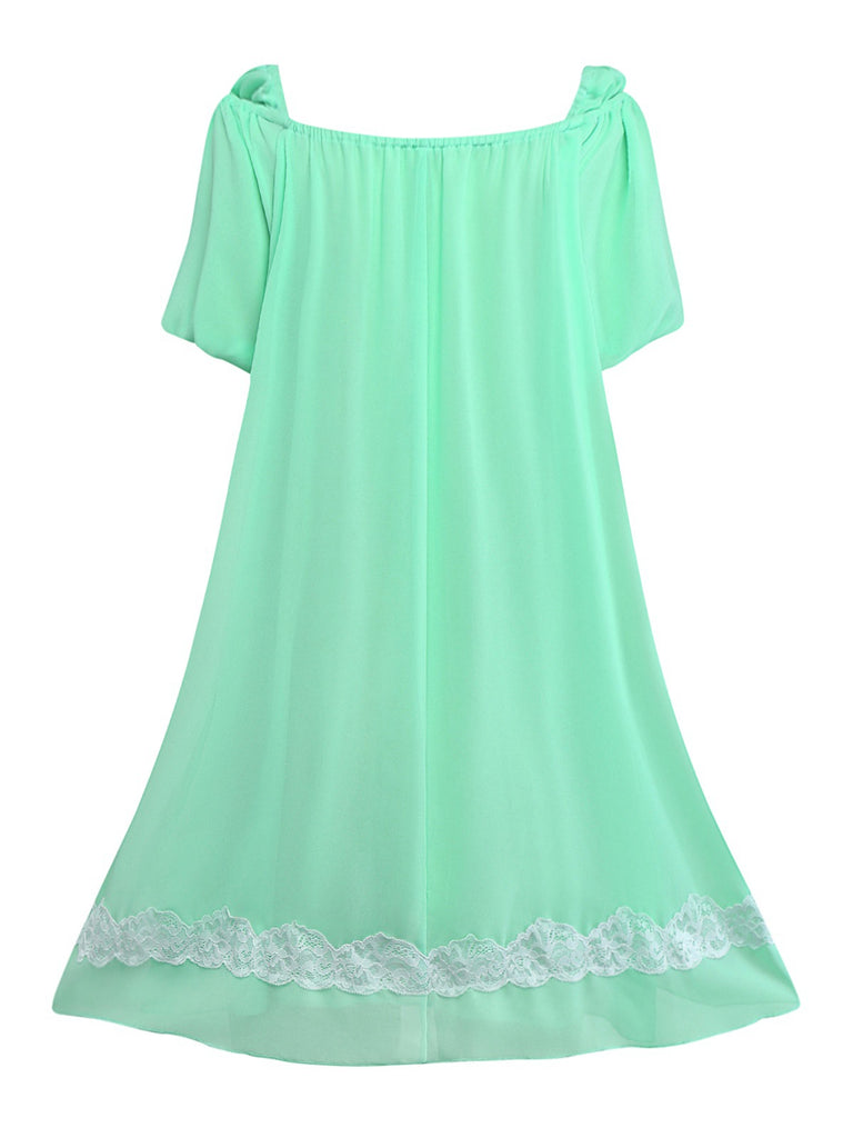 Green 1970s Lace Puff Sleeve Babydoll Dress