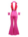 [Pre-Sale] Pink 1970s Metallic Deep V-Neck Disco Jumpsuit