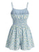 Light Blue 1950s Daisy Smocked Waist Spaghetti Strap Romper - vintage jumpsuit, retro fashion