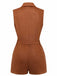 Rear view of the brown suede-style romper showcasing the fitted waist and high-back design.