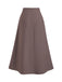 Back view of the solid brown high-waisted midi skirt showing the smooth A-line silhouette and clean hemline.