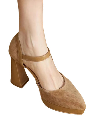 Beige Suede Pointed High Heel Shoes