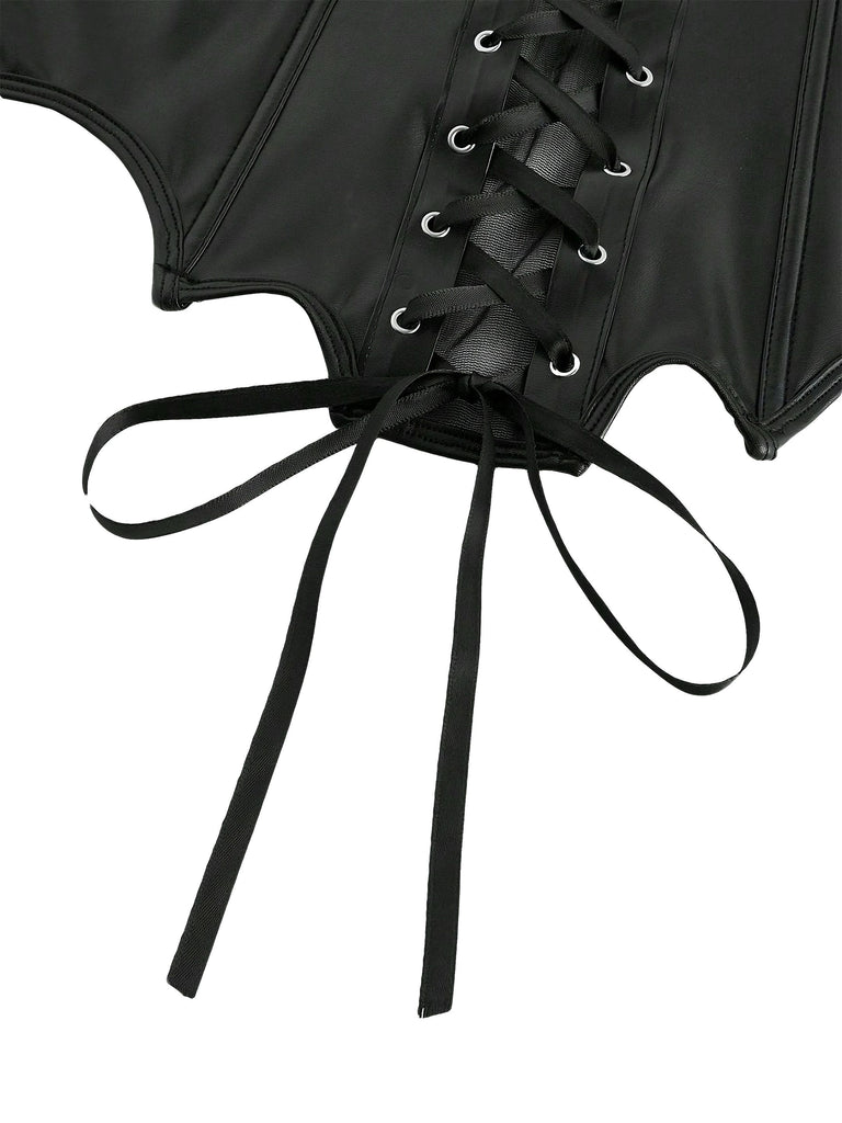 Black 1970s Leather Gothic Bat Wing Corset
