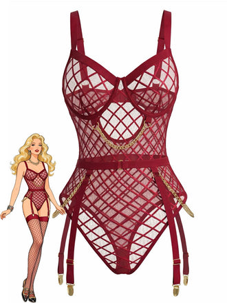 1970s Strappy Chain Accents Sheer Mesh Lingerie