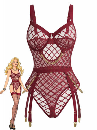 1970s Strappy Chain Accents Sheer Mesh Lingerie