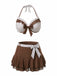 [Pre-Sale] 3PCS Brown 1970s Polka Dot Ruffle Halter Swimsuit Set