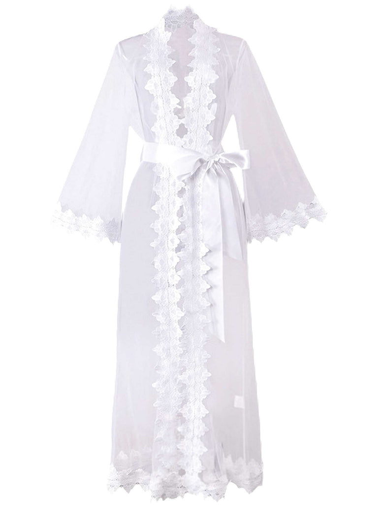 White 1930s Sheer Mesh Lace Nightdress Set