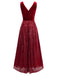 Burgundy 1950s Velvet Sequin V-Neck Maxi Dress