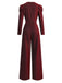 Red 1980s Glitter Deep-V Long Sleeve Jumpsuit