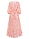 Pale Pink 1930s Floral V-Neck Chiffon Dress