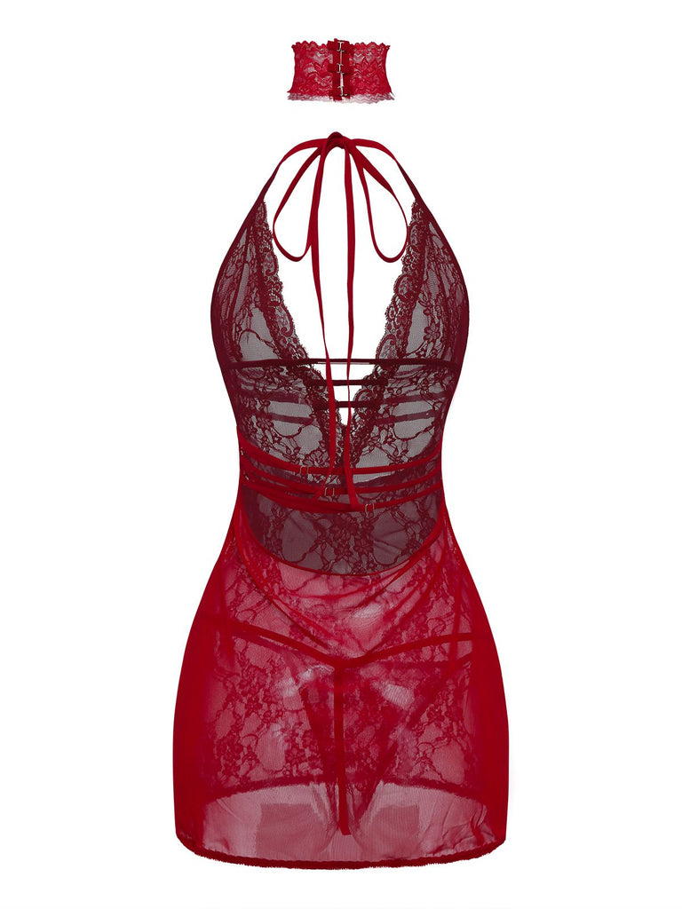 1980s V-Neck Backless Sexy Lace Cami Nightgown