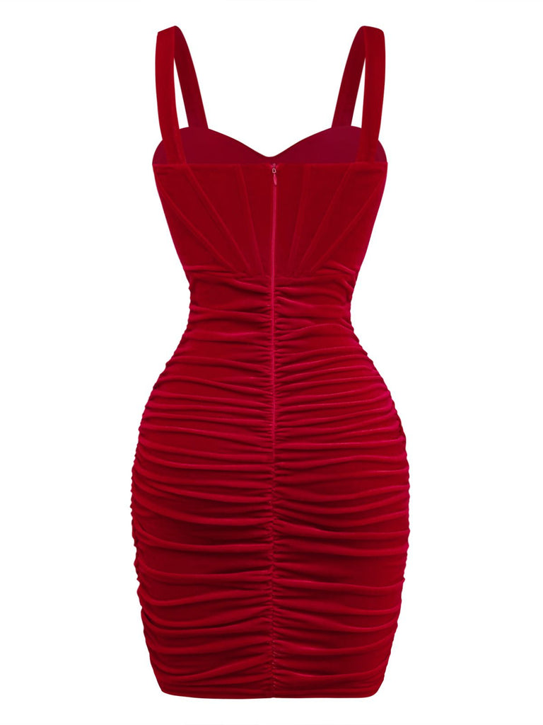 1980s Velvet Corset Ruched Sweetheart Mini Dress