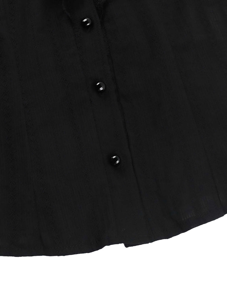 Black 1980s Gothic Pure Cotton Ruffled Blouse