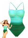 Ombre Green 1930s Ruched One-Piece Swimsuit