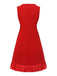Red 1960s Bow Neck Ruffle Hem Sleeveless Dress