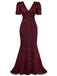 Wine Red 1930s Sequin Bow Maxi Mermaid Dress