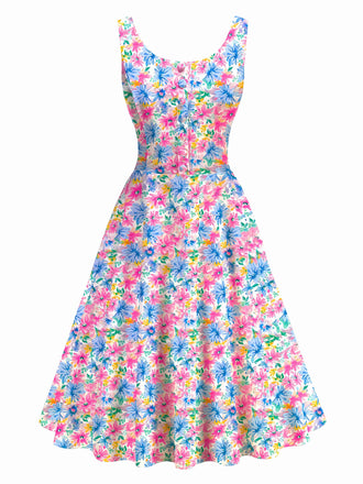 Multicolor 1950s All-Over Floral Swing Dress
