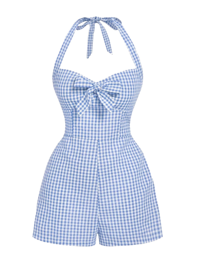 1950s Halter Gingham Plaids Bow Romper | Retro Stage
