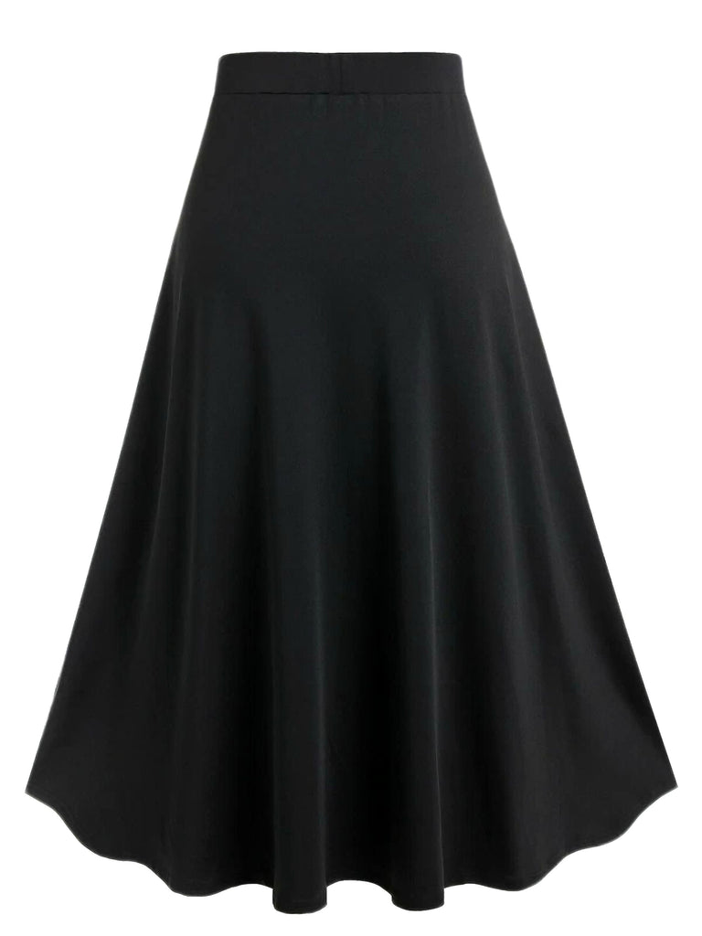 [Plus Size] 1970s Colorblock Lace-Up High-Waist Skirt