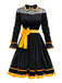 Black 1940s Lapel Bow Patchwork Dress
