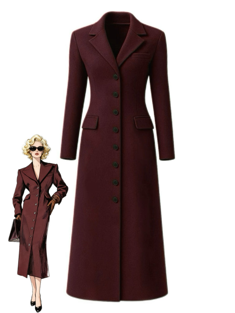 1930s Solid Lapel Button Wool Coat