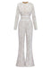 White 1970s Lace Long-Sleeve Flared Legs Jumpsuit