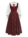 2PCS Red 1940s Peter Pan collar Blouse & Plaid Swing Dress