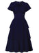 1940s Round Neck Bow Solid Tiered Dress