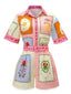 2PCS 1970s Boho Floral Blouse & Belted Shorts