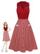 [Pre-Sale] 2PCS Red 1940s Lapel Top & Stripes Skirt