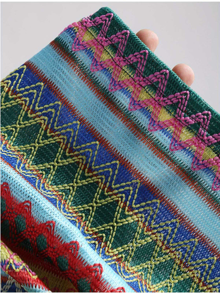 1970s Strap Colorful Stripes Lace-Up Boho Dress