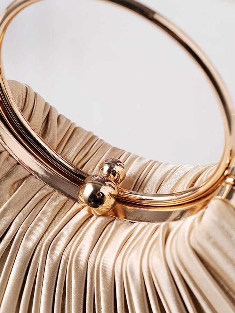 Pleated Ring-Handle Evening Bag