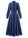 Dark Blue 1940s Contrast-Trim Belted Shirt Dress