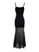 Black 1970s Slip Gothic Skeleton Print Mesh Dress
